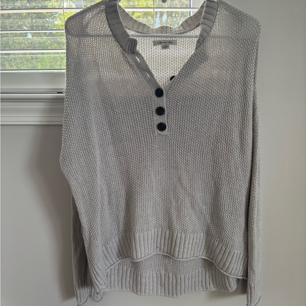 American Eagle Outfitters Light Gray V-Neck Sweater